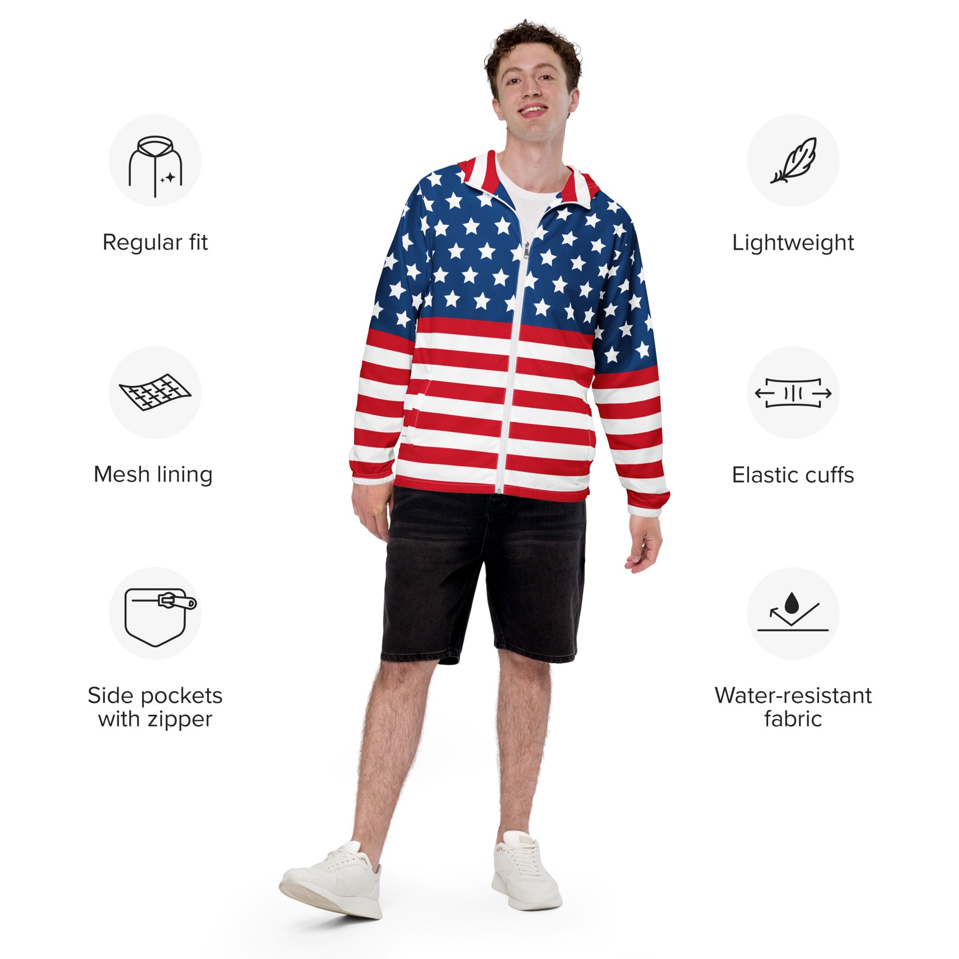 Men's American Flag Windbreaker Jacket