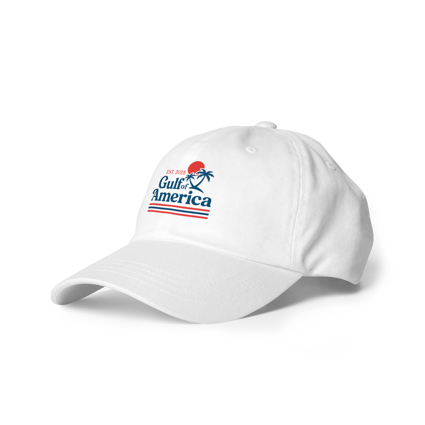 Side view of white Gulf of America Hat showing curved visor and logo detail