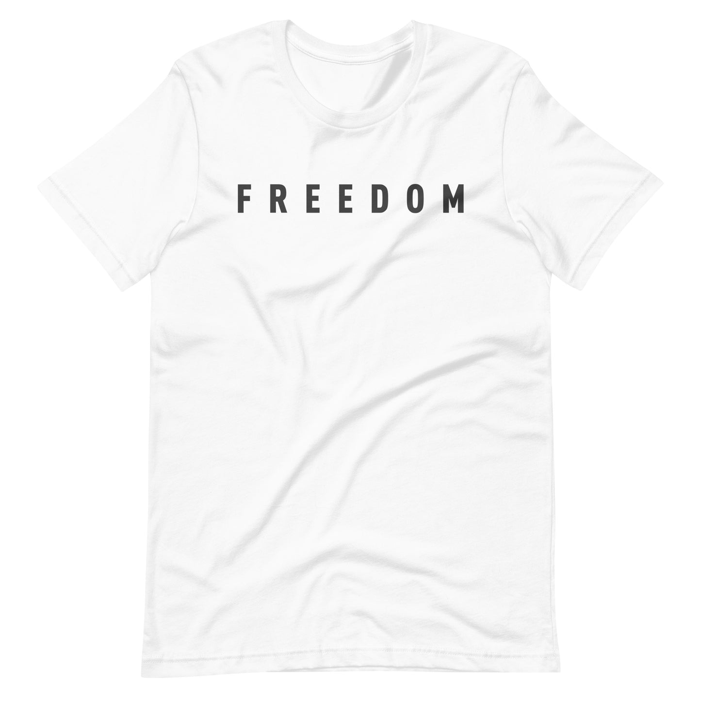 Made in the USA Freedom Shirt displayed flat, showing the front design with bold eclipse lettering that reads FREEDOM.