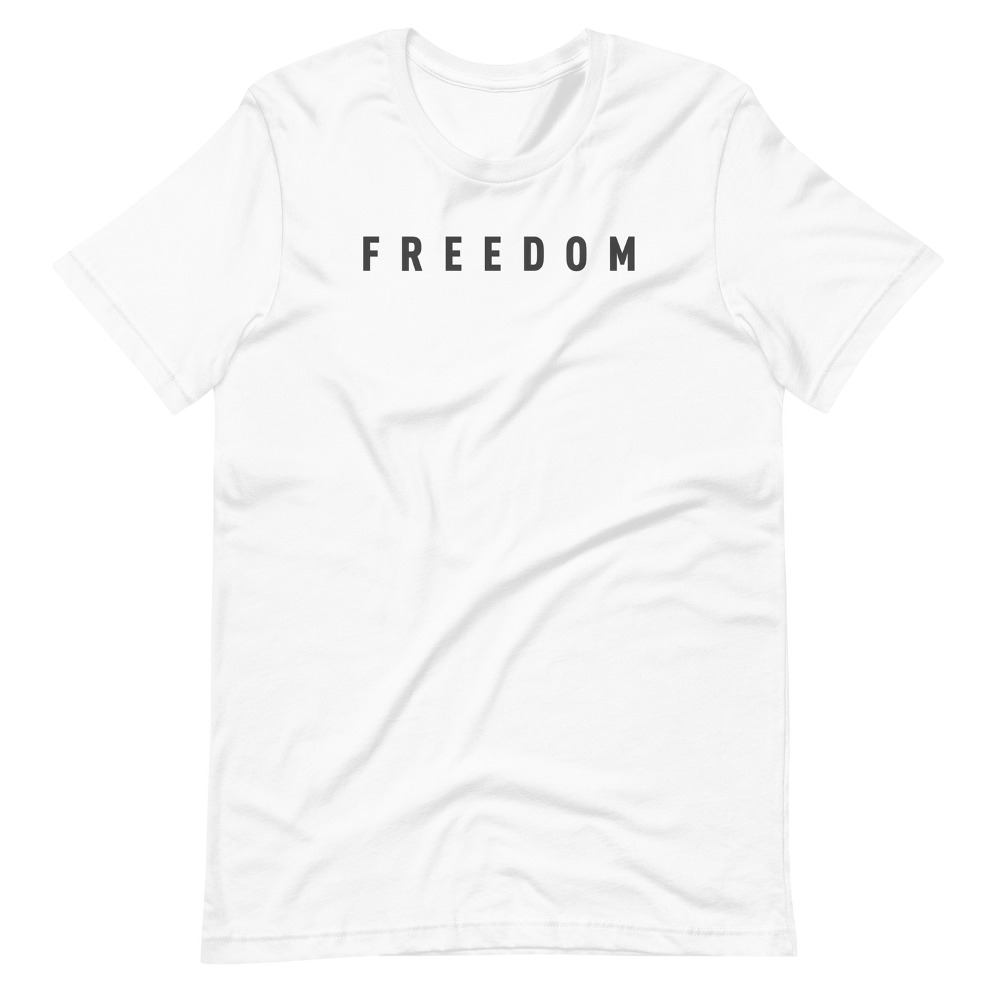 Flat lay of patriotic t-shirt with the word Freedom designed on front