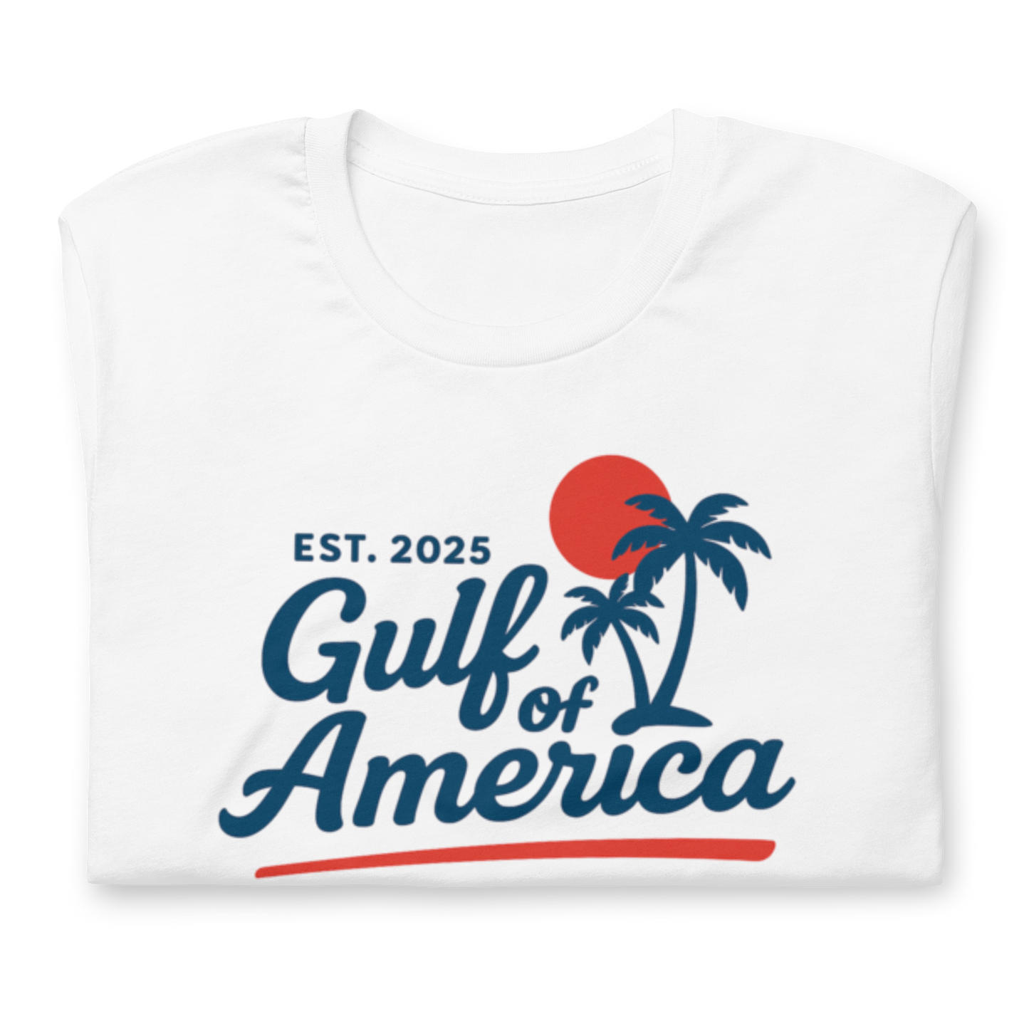 White t shirt folded with visible Gulf of America patriotic design