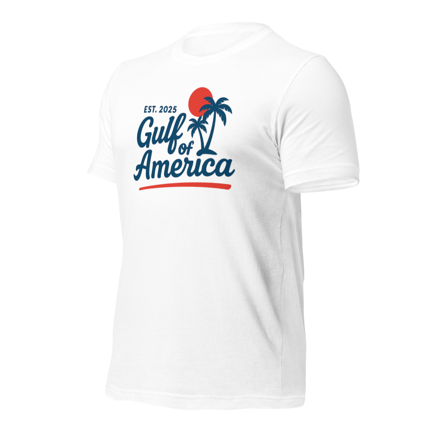 Side view of white Gulf of America t-shirt