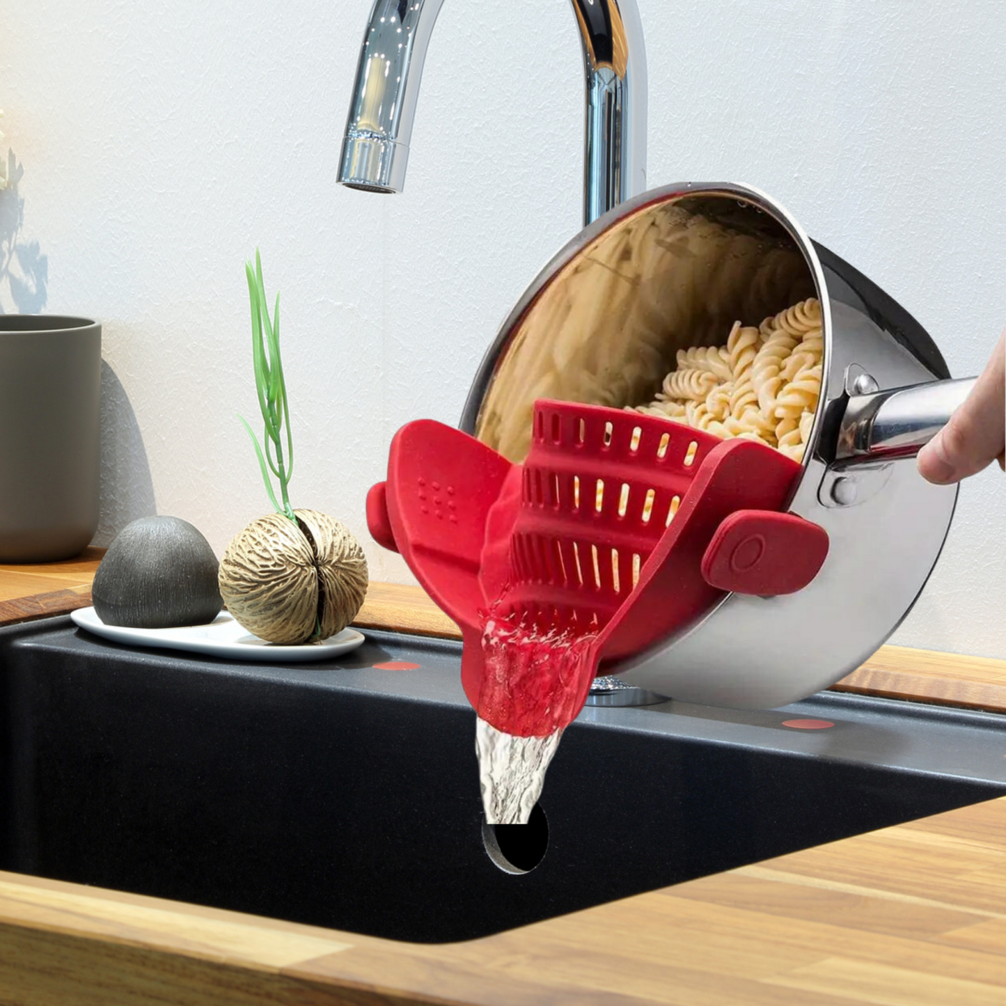 Red Pasta Strainer 