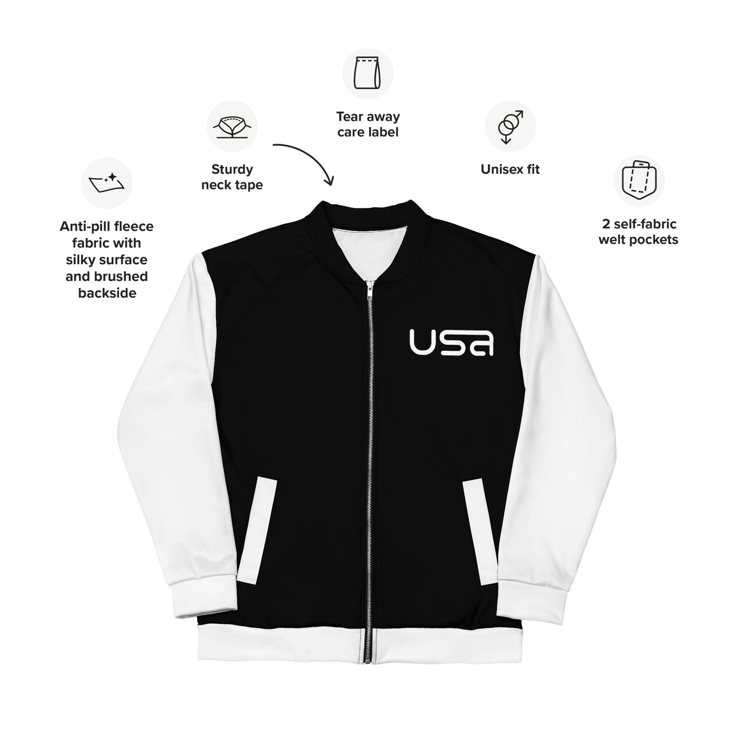 USA Black and White Bomber Jacket