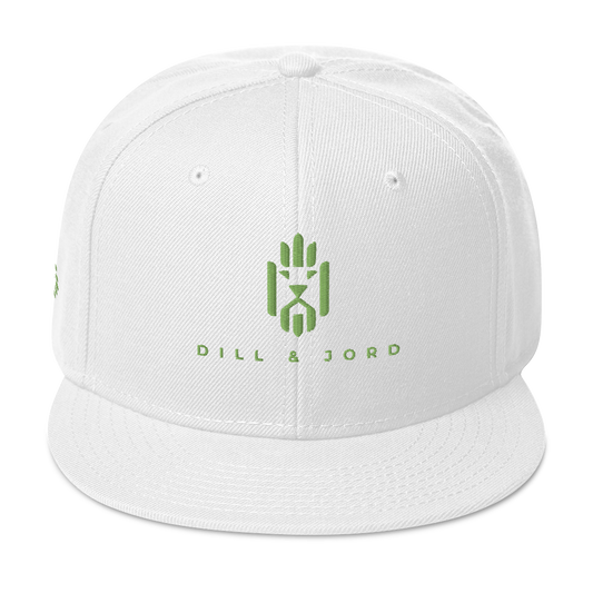 White Dill and Jord Flat Visor Snapback Hat