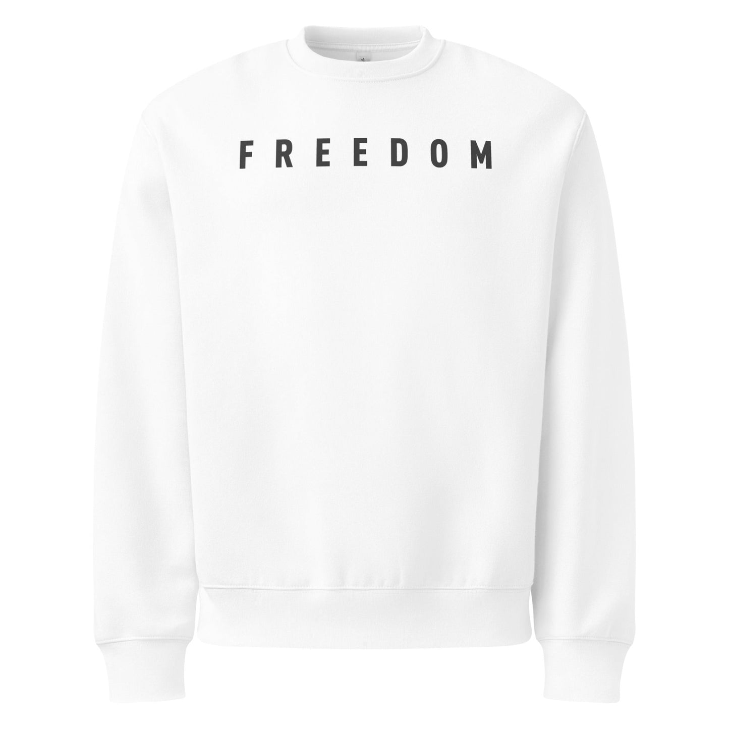 Front View of white Freedom Fleece Sweatshirt for men and women. 