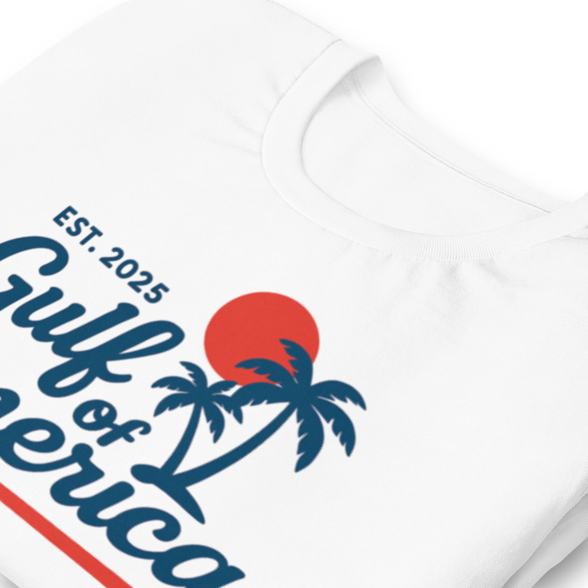 White t shirt folded with visible Gulf of America patriotic design